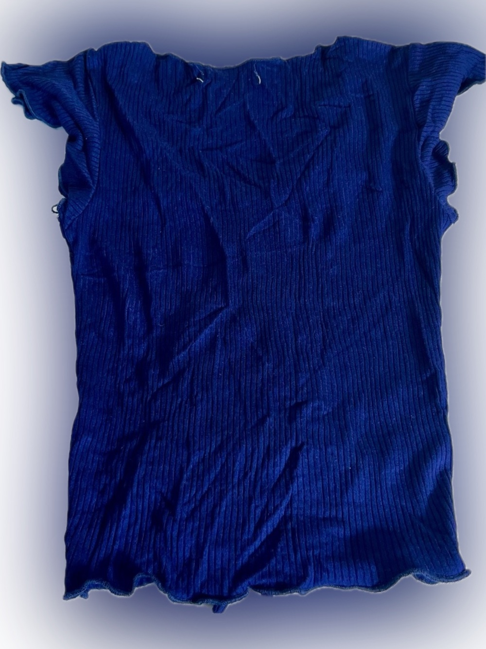 Boutique Royal Blue Ribbed Ruched Drawstring Crop Top Size XS 2010s Vintage